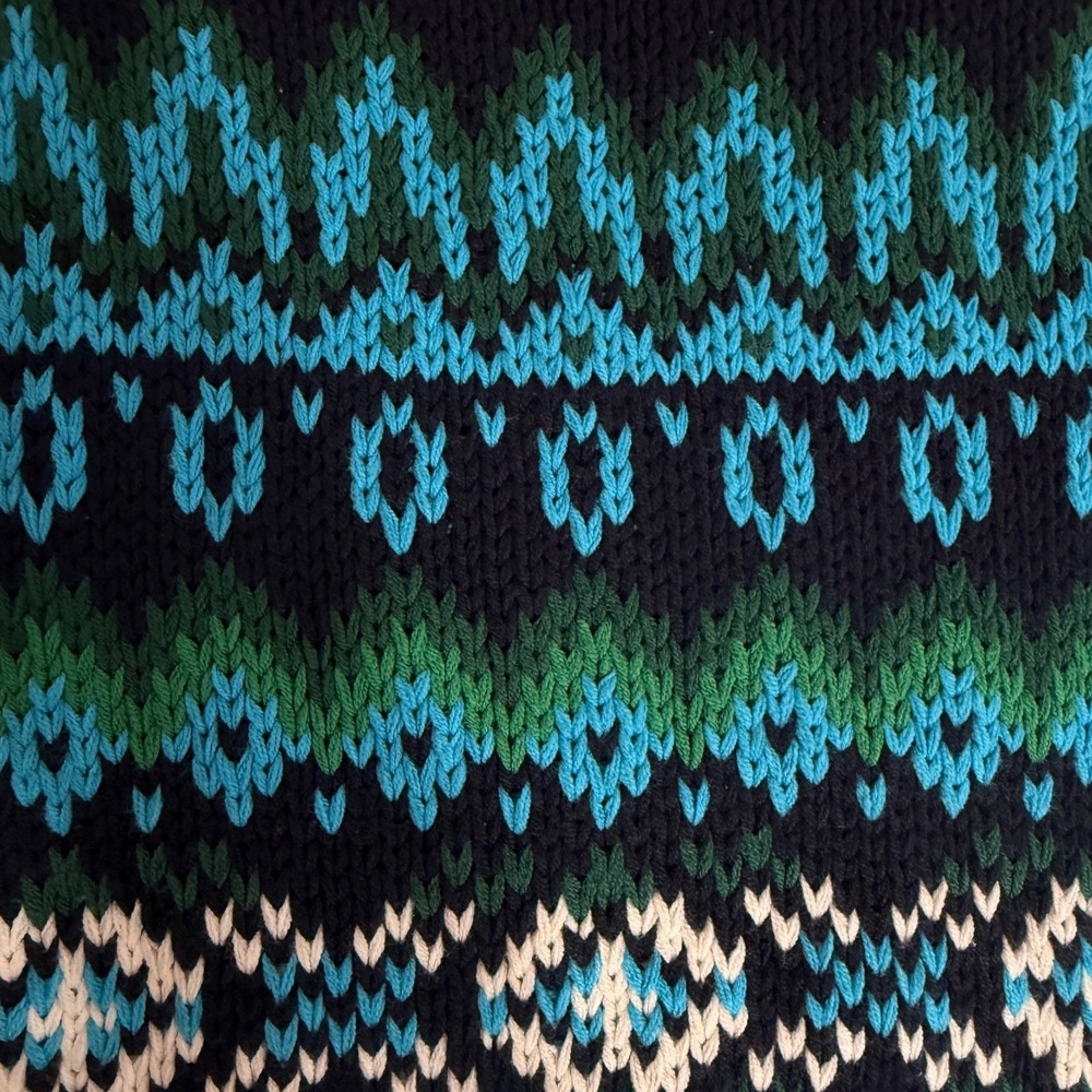 Talbots Women's L Sweater Chamonix Fair Isle preppy chunky knit navy classic NEW - Picture 3 of 16